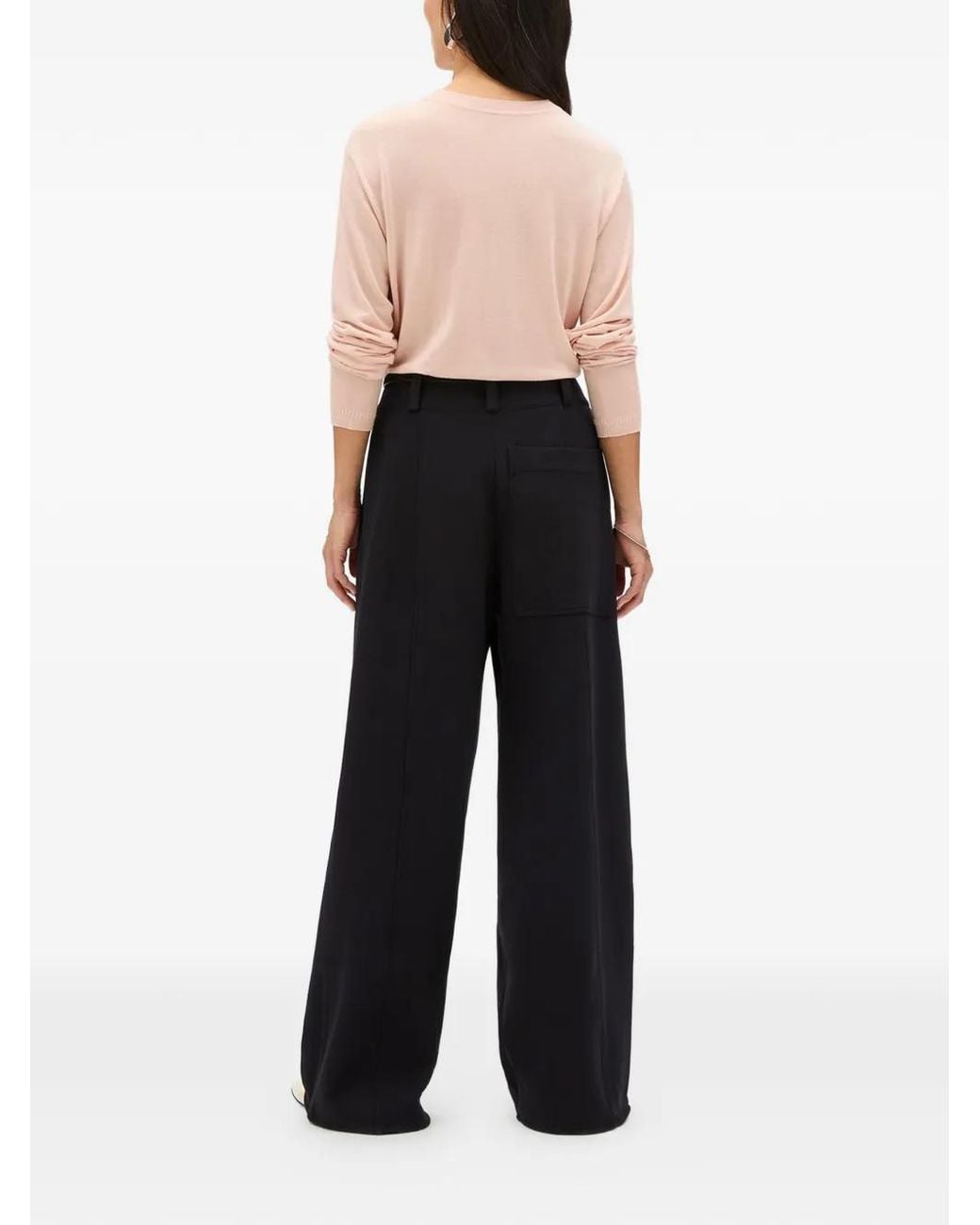 Another Tomorrow Black Topstitched Wide-Leg Trousers