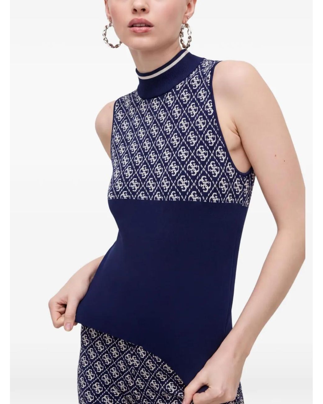 Guess Blue Haut Sans Manches À Motif Monogrammé