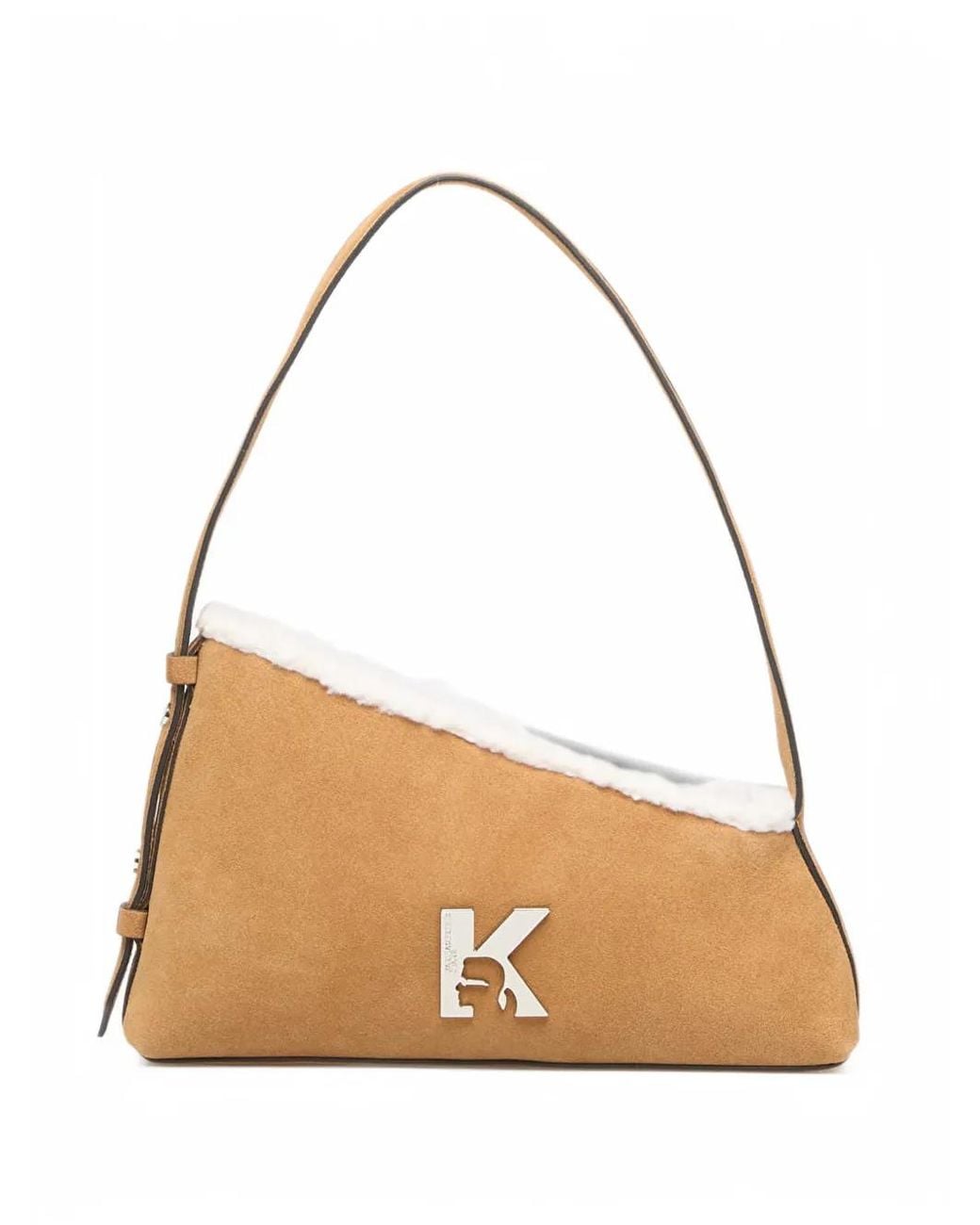 Karl Lagerfeld Natural Shearling-Trim Asymmetrical Shoulder Bag
