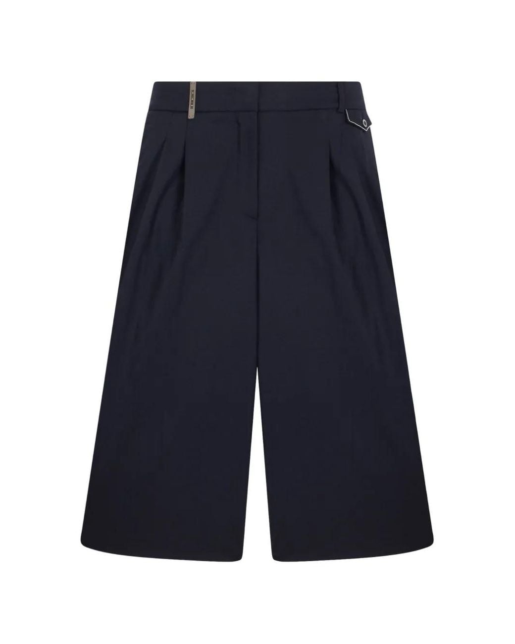 Peserico Blue Pleated Wide-Leg Cropped Trousers