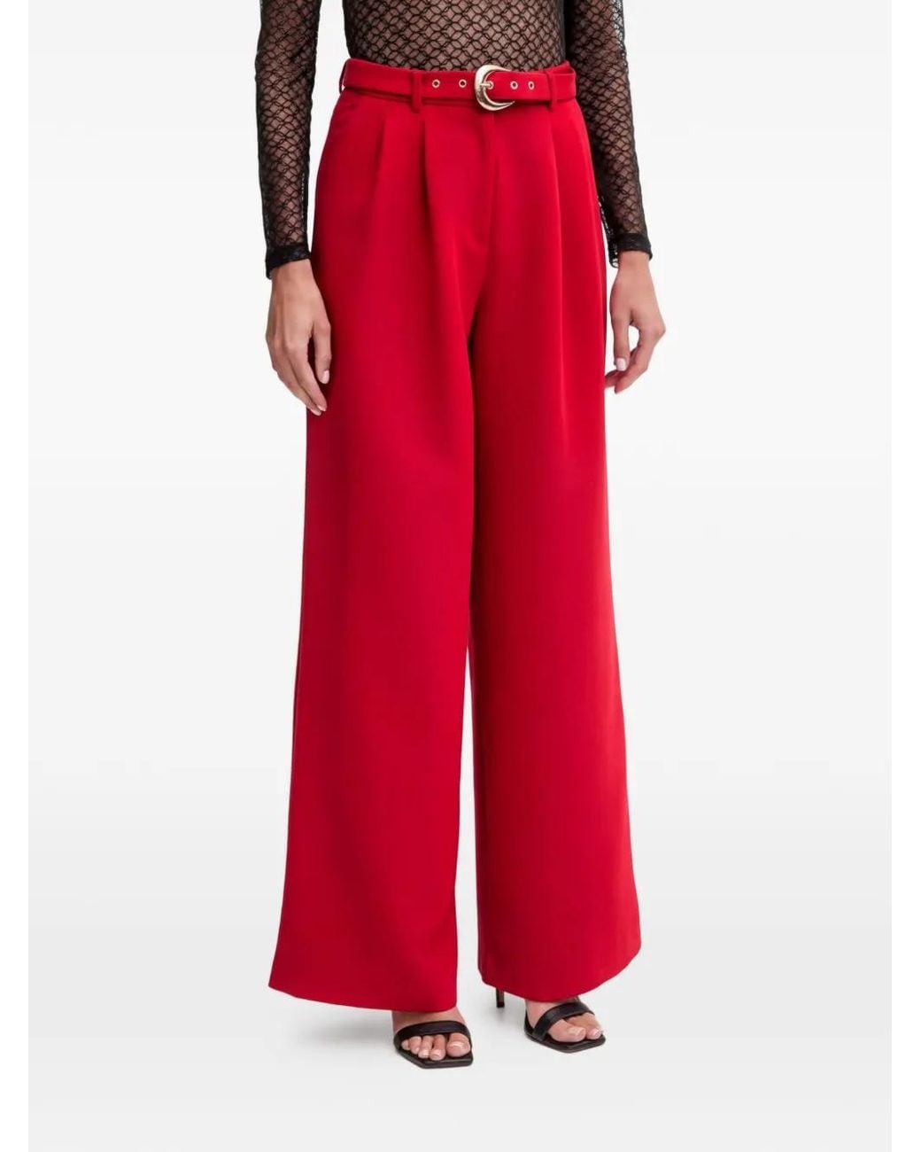 Morgan Red Belted Pleated Trousers