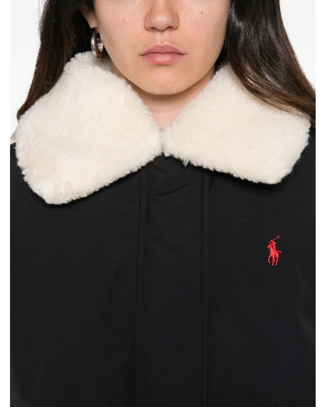 Polo Ralph Lauren Red Shearling-Collar Puffer Jacket