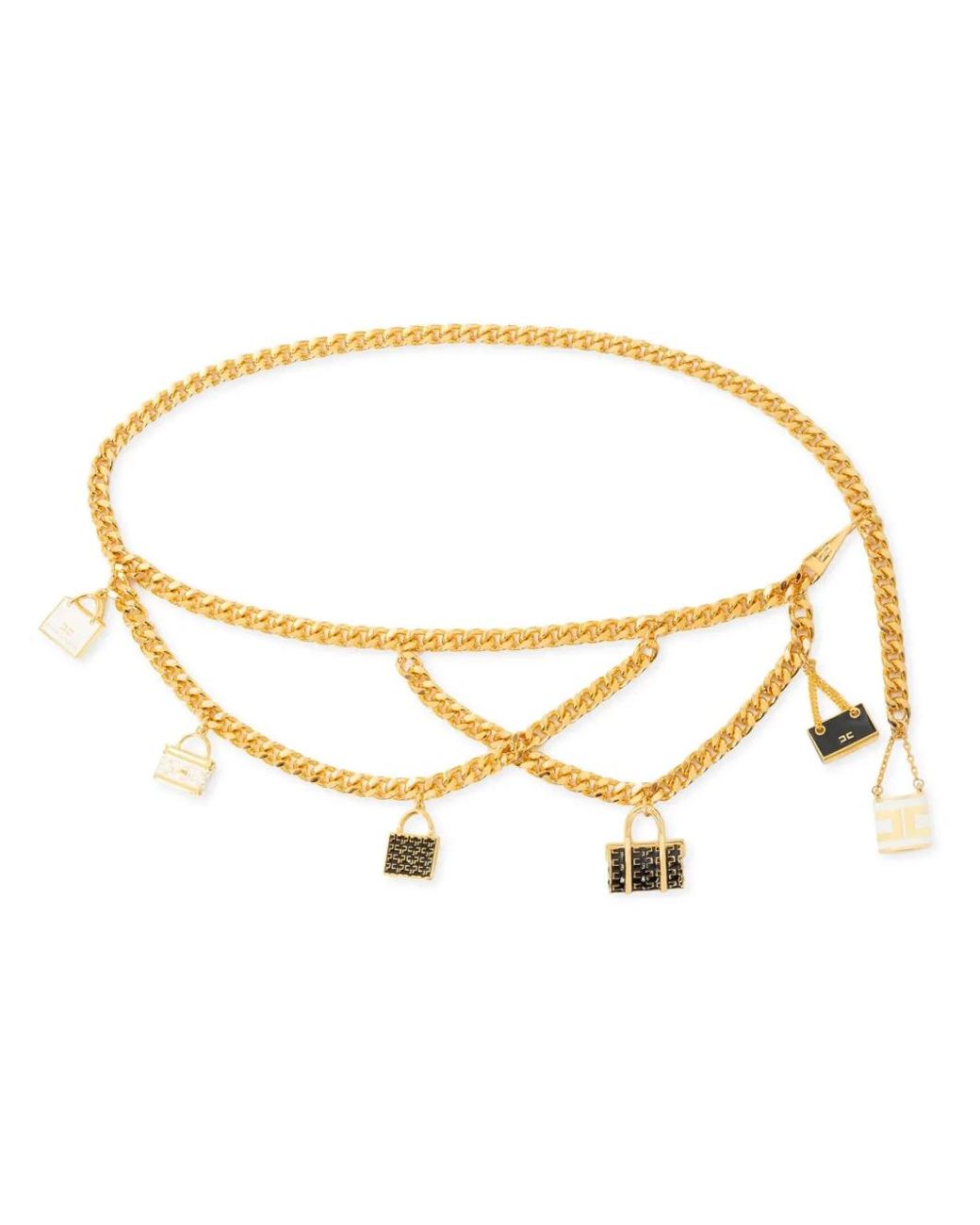Elisabetta Franchi Metallic Bag-Charm Chain Belt