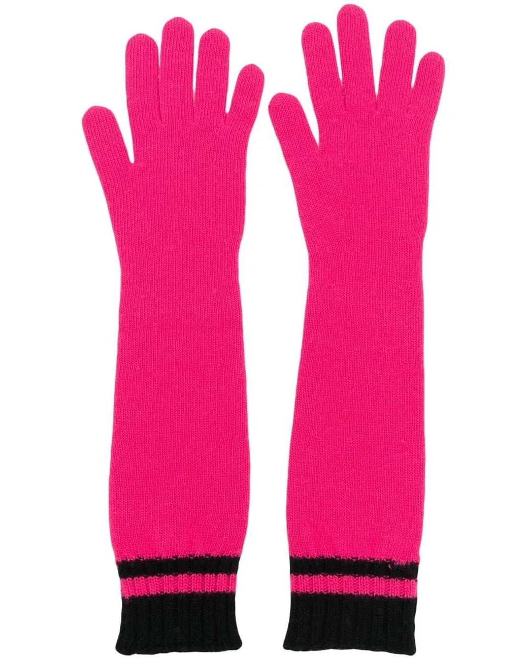 Alberta Ferretti Pink Ribbed-Knit Long-Length Gloves