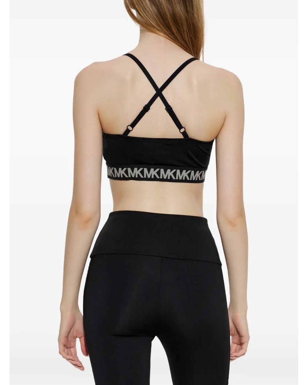 MICHAEL Michael Kors Black Logo-Tape Cross-Back Crop Top