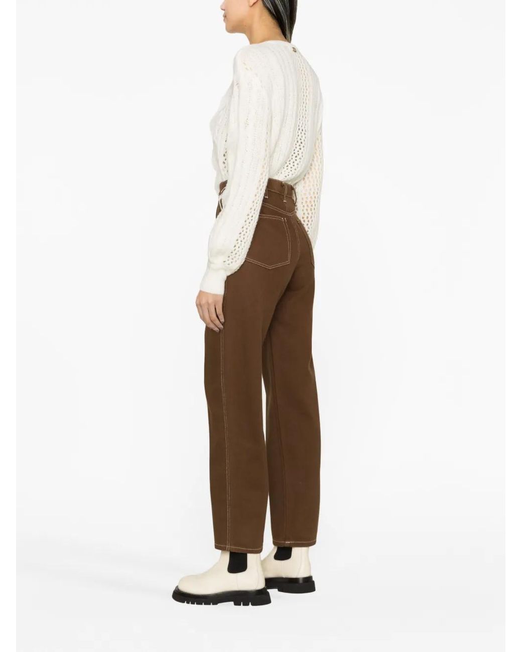 Twinset White Feather-Detail Cable-Knit Jumper