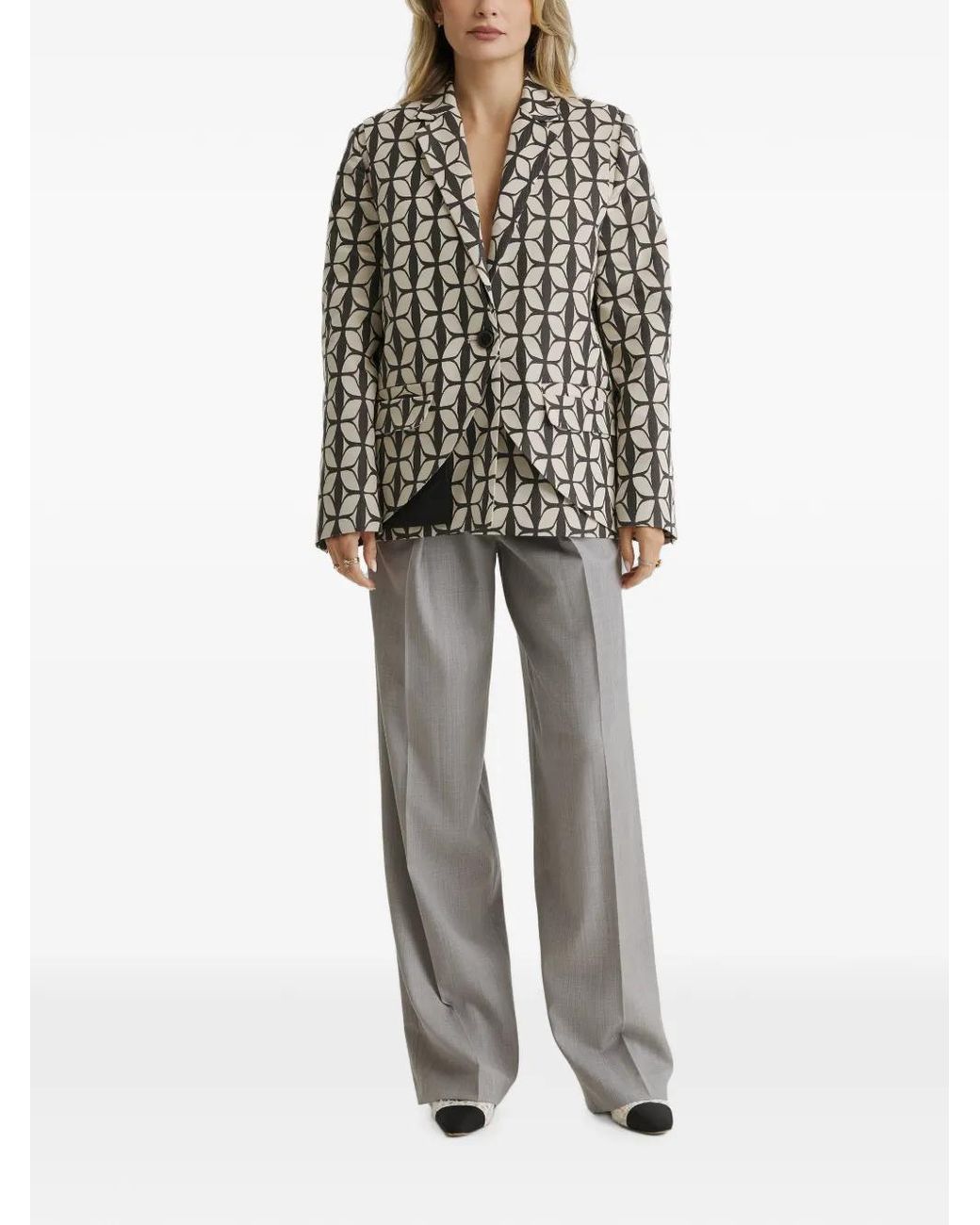 CuAnna White Geometric-Print Asymmetric Jacket