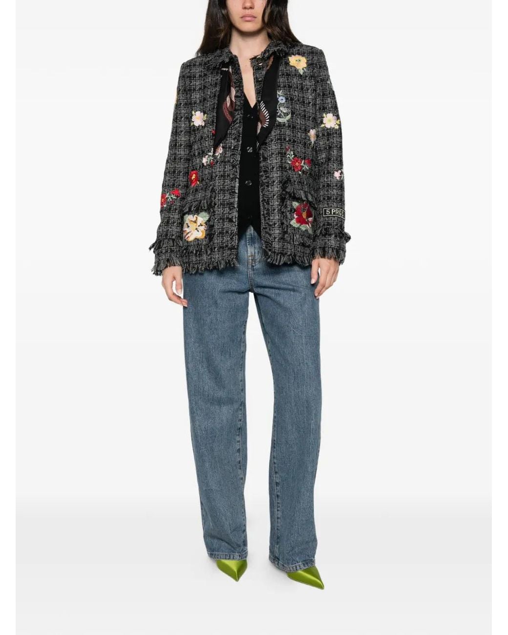 5 PROGRESS Gray Veste En Tweed À Broderies