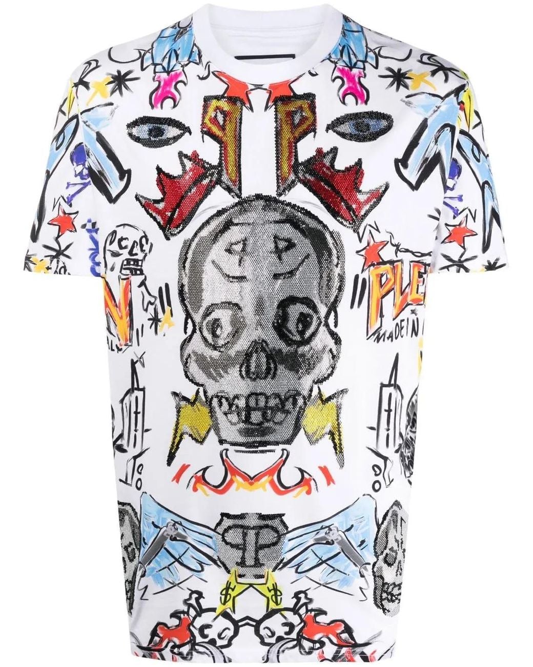 Philipp Plein White Graphic-Print Short-Sleeved T-Shirt for men