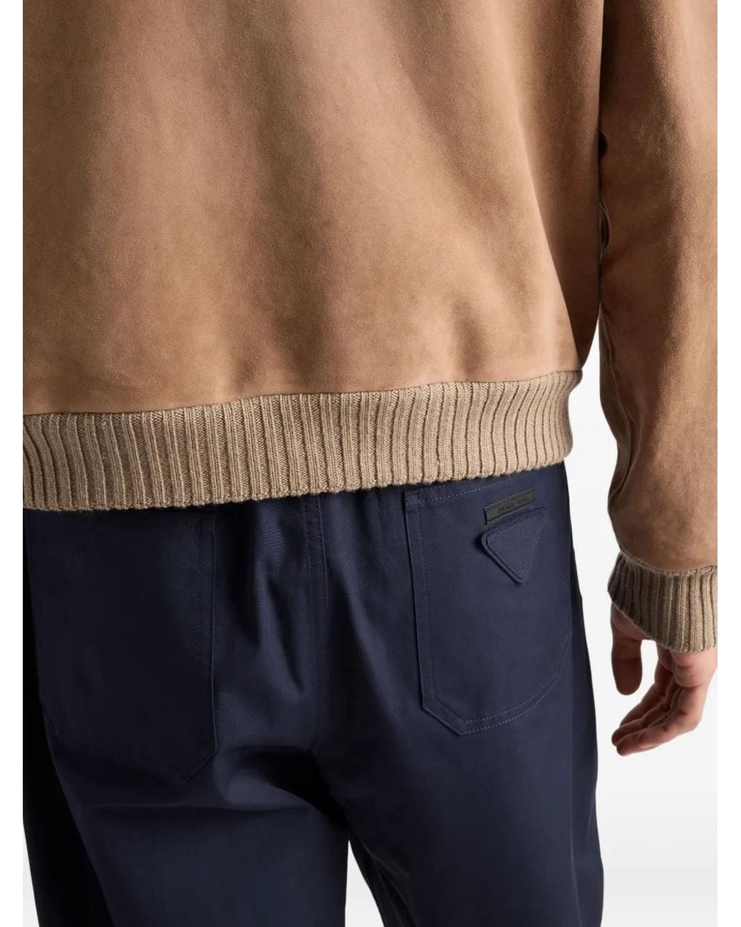 Prada Blue Triangle-Appliqué Slim-Fit Cotton Trousers for men
