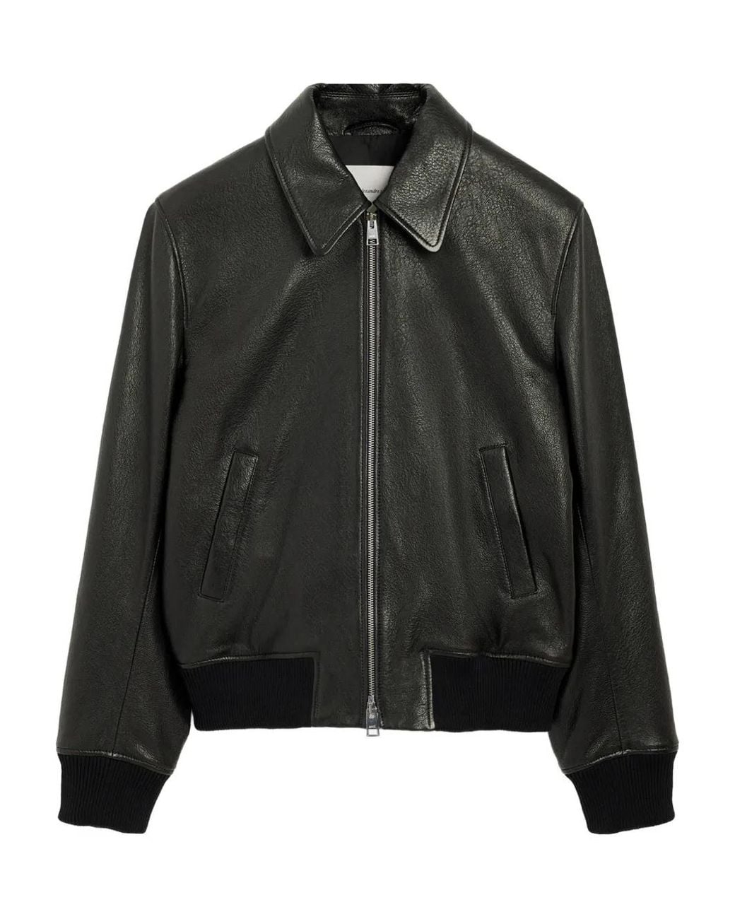 AMI Black Zip-Front Leather Jacket for men