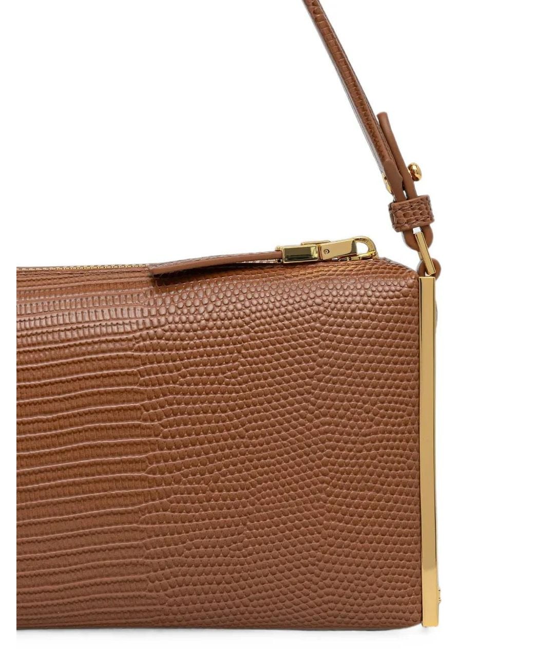 Elisabetta Franchi Brown Lizard-Effect Metal-Trim Shoulder Bag