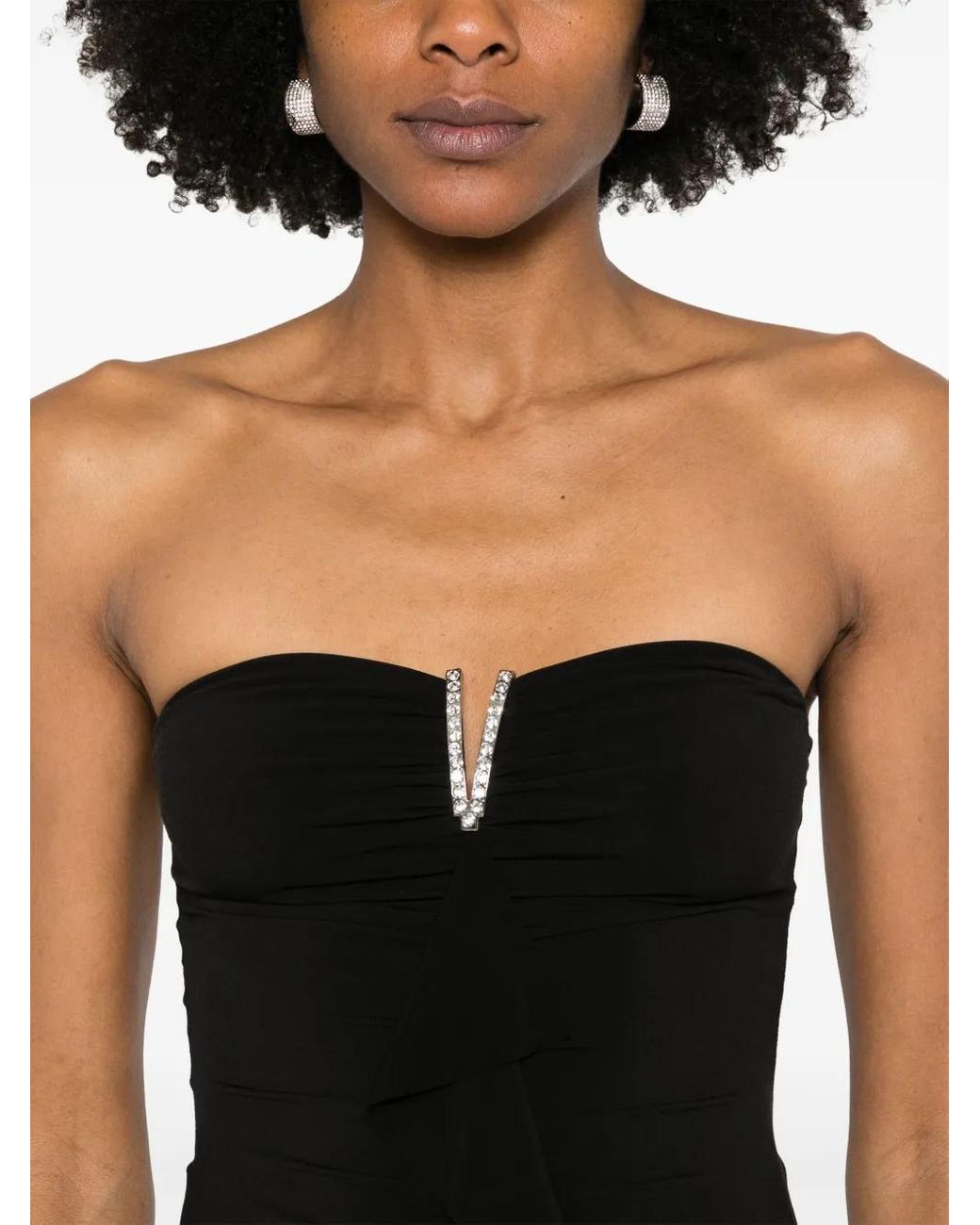 Nissa Black Ruffled-Detailed Midi Dress
