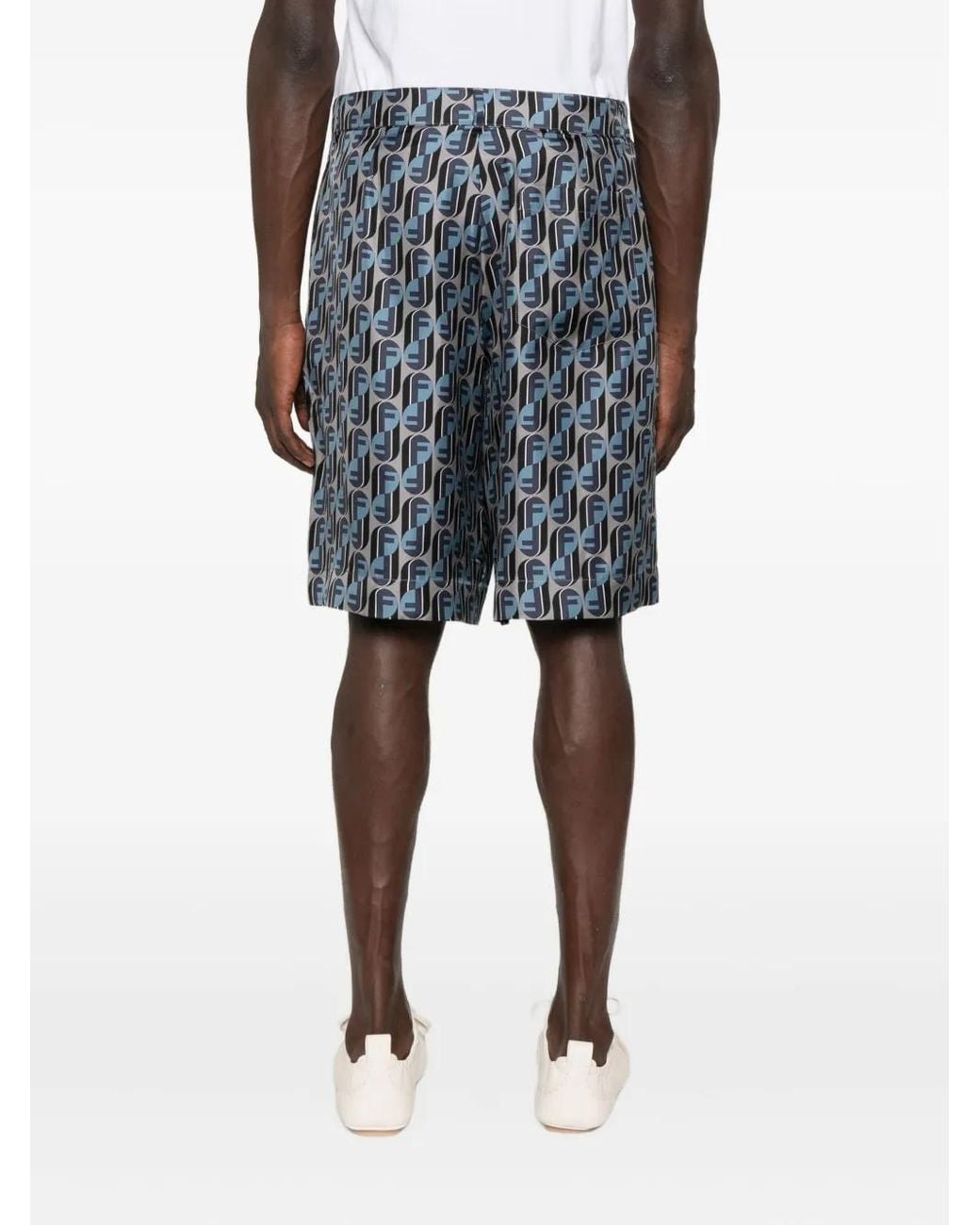 Fendi Blue Monogram-Print Silk Shorts for men