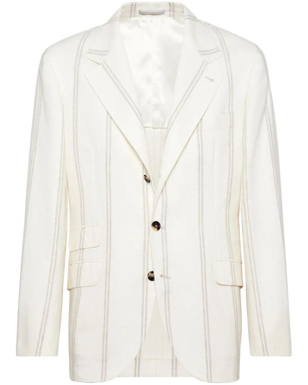 Brunello Cucinelli White Striped Single-Breasted Blazer for men