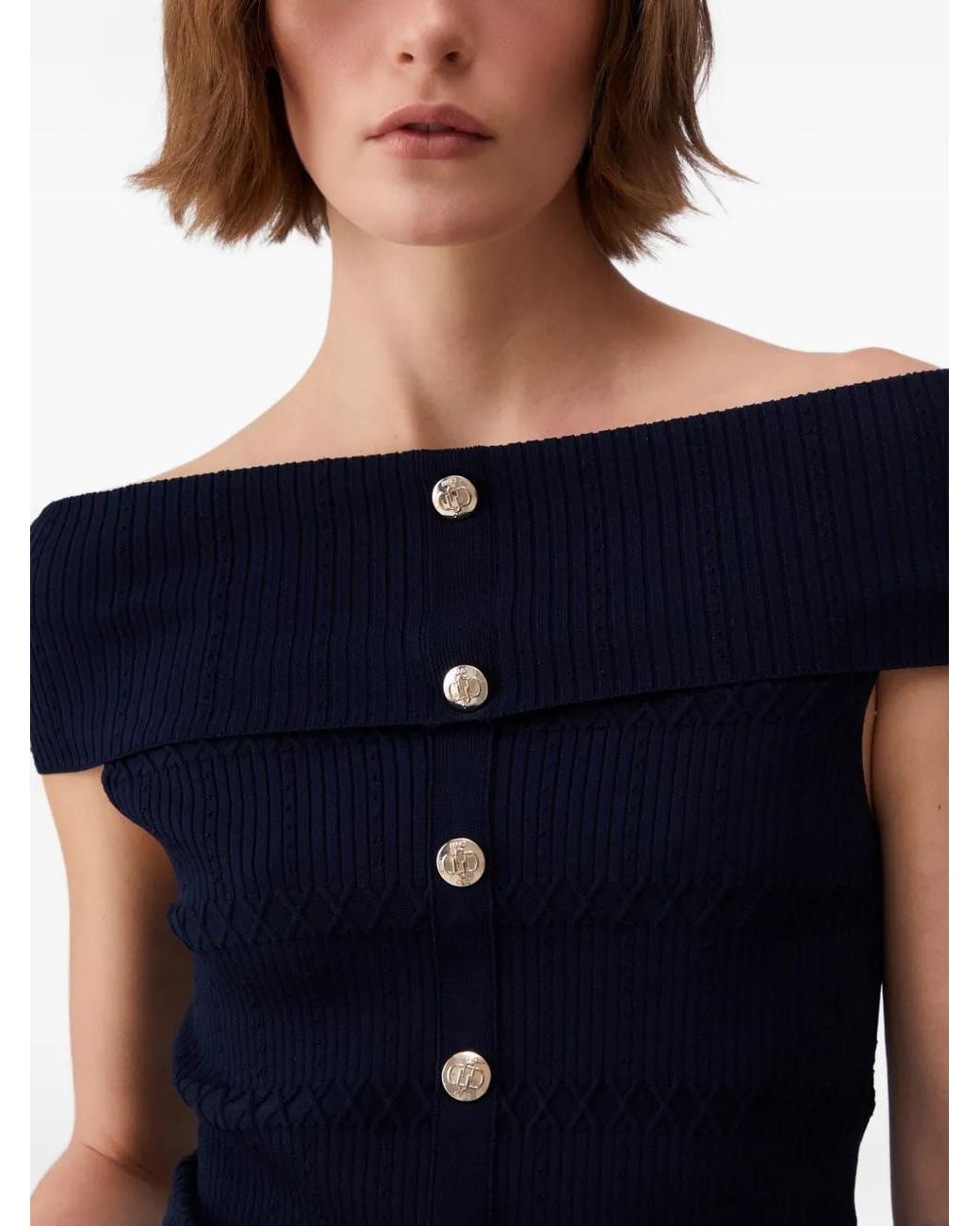 Liu Jo Blue Knit Bardot-Neck Top