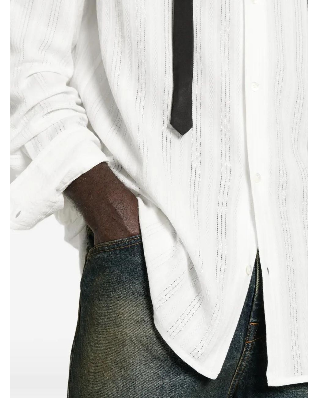 Ann Demeulemeester White Pinstripe-Pattern Long-Sleeve Shirt for men