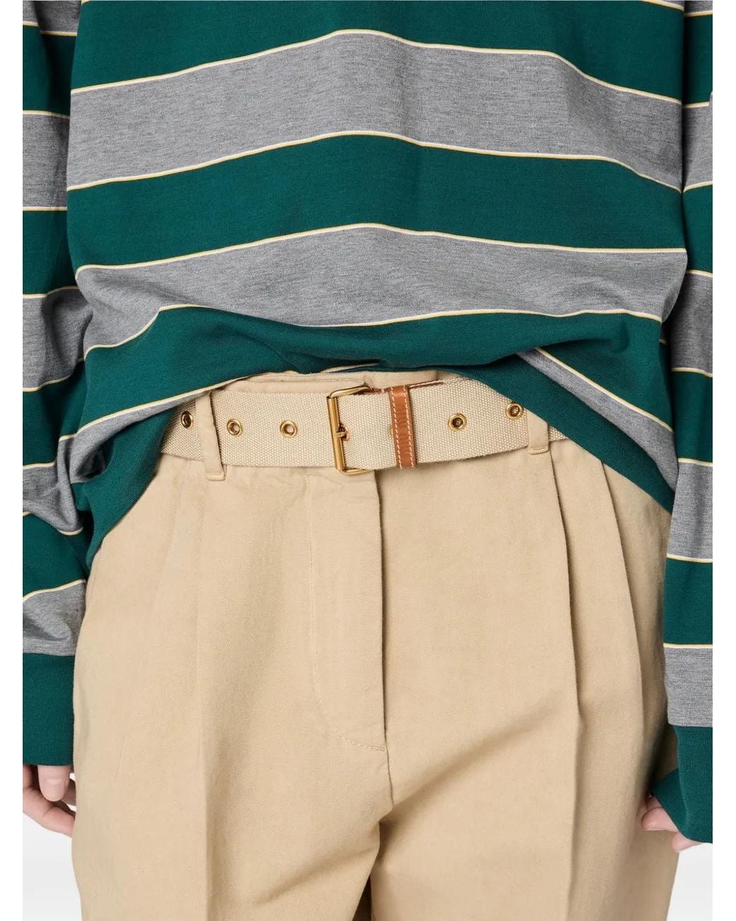 Miu Miu Green Striped Logo-Patch Sweatshirt