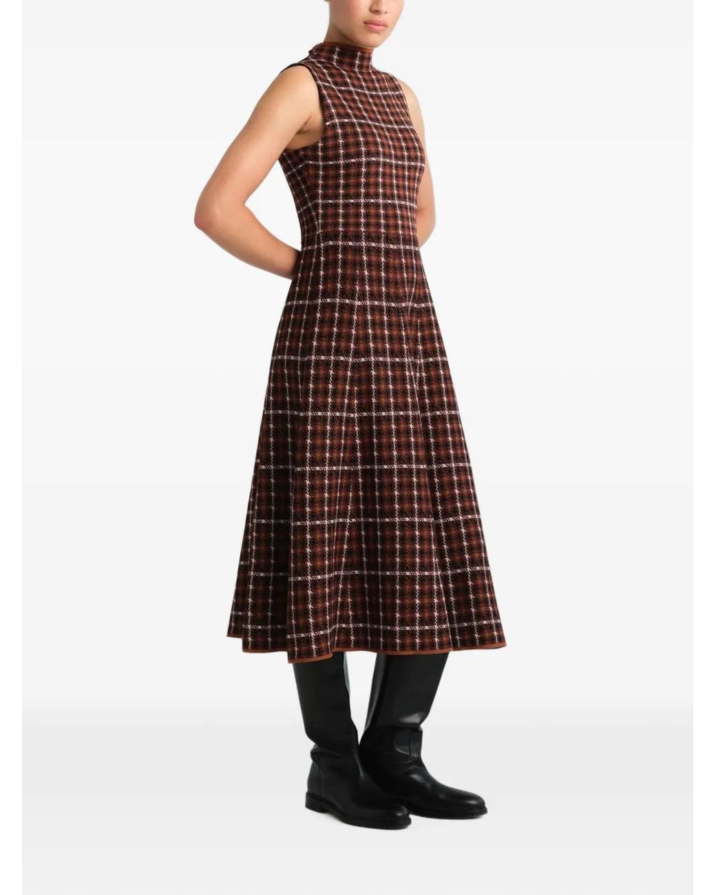 Cara Cara Purple Brice Check-Print Belted Midi Dress