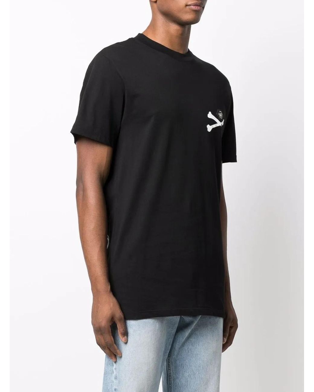 Philipp Plein Black Skeleton Print T-Shirt for men