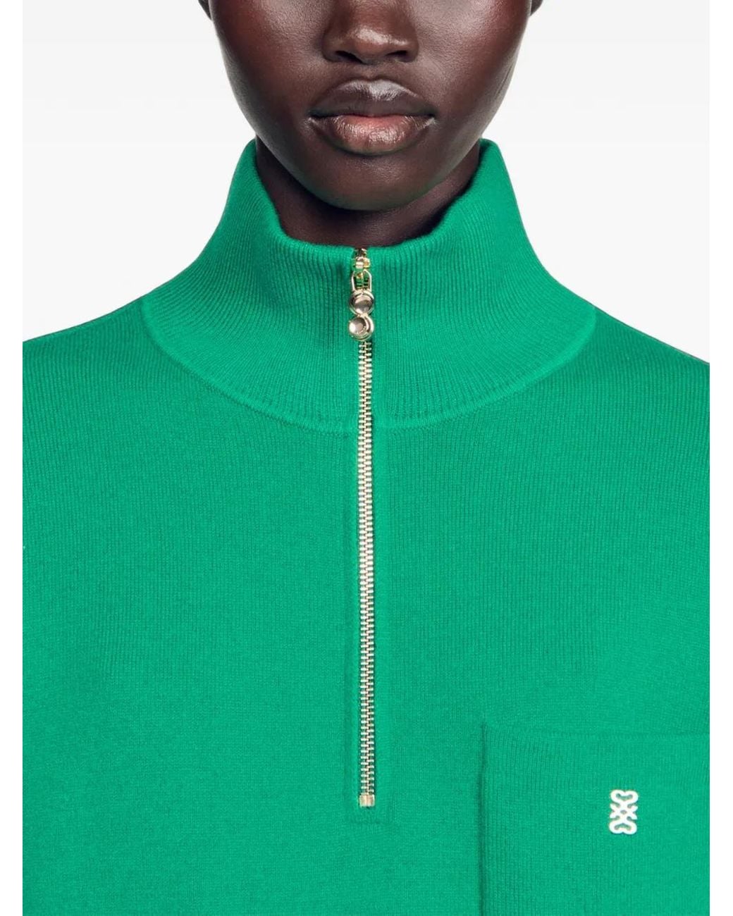 Sandro Green Half-Zip Chest-Pocket Sweatshirt