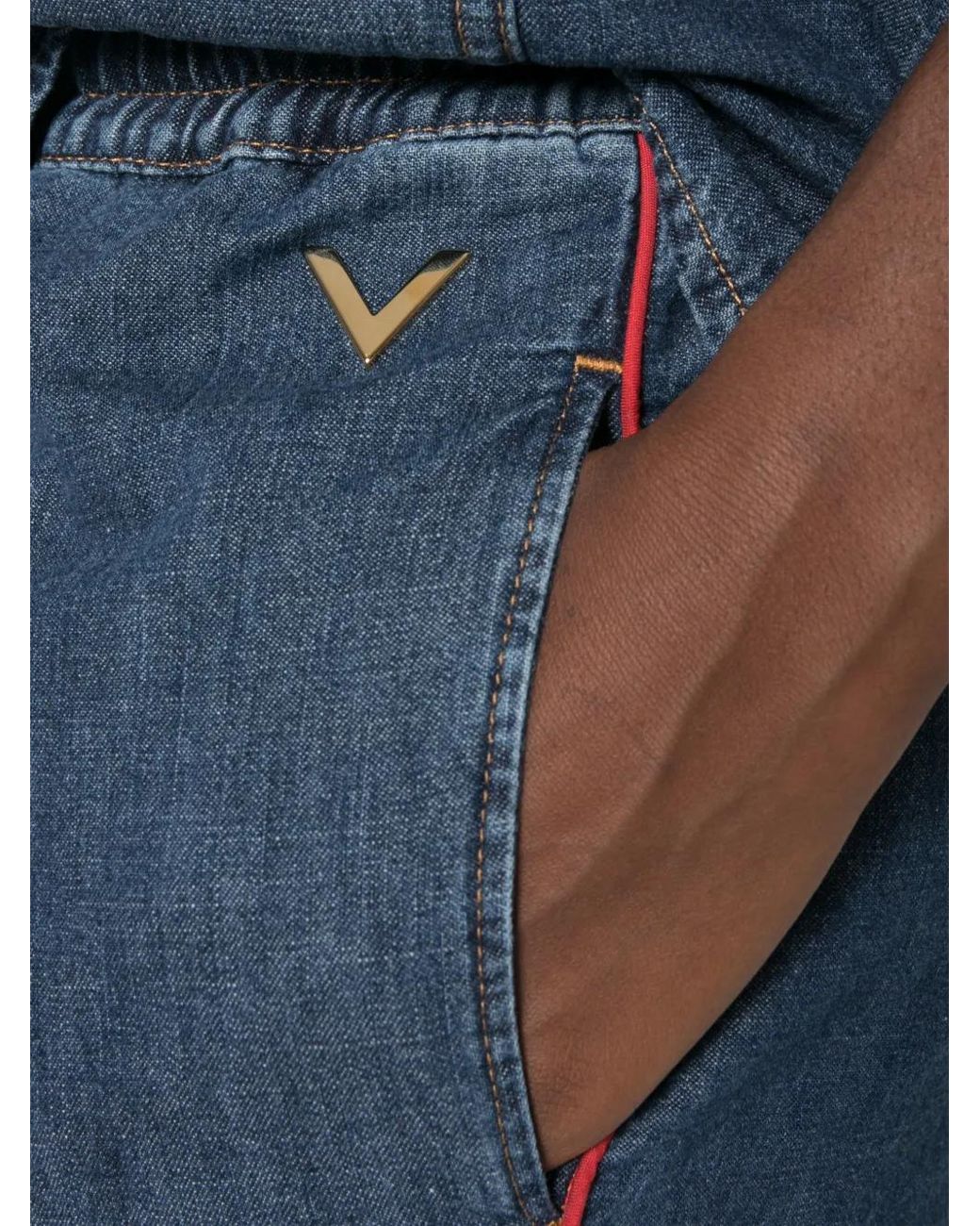 Valentino Garavani Blue Drawstring-Waist Contrast-Piping Jeans