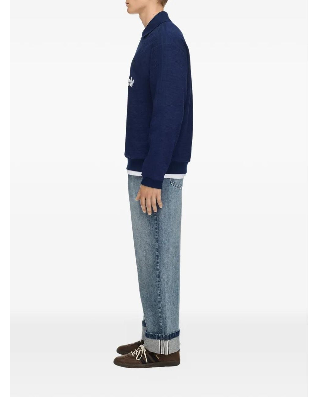 Song For The Mute Blue X Adidas Logo-Embroidered Zip-Up Polo Shirt for men