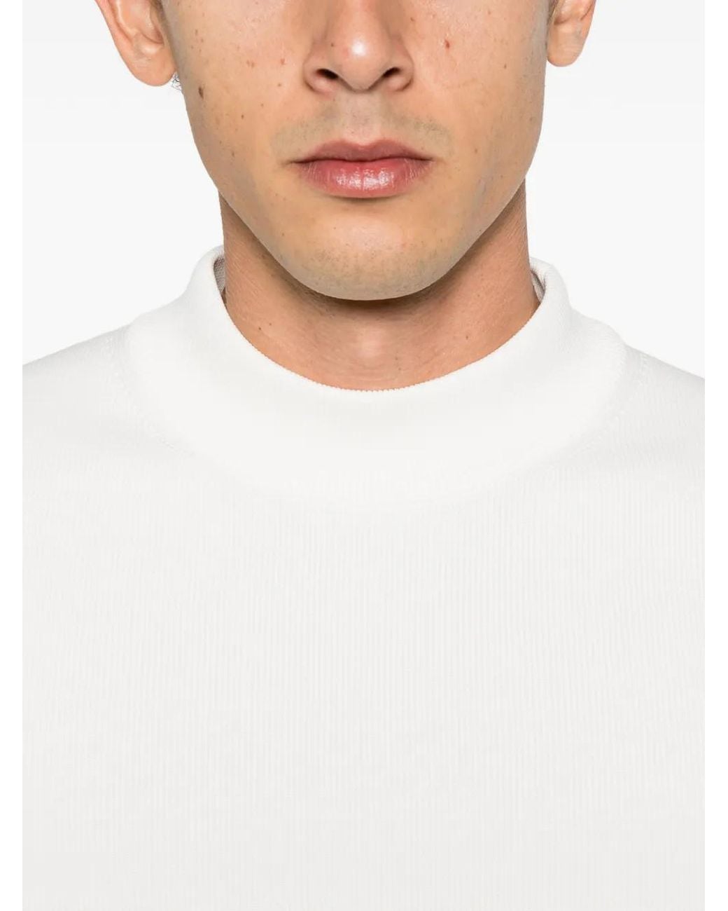Jil Sander White Ribbed Mock-Neck Sweater for men