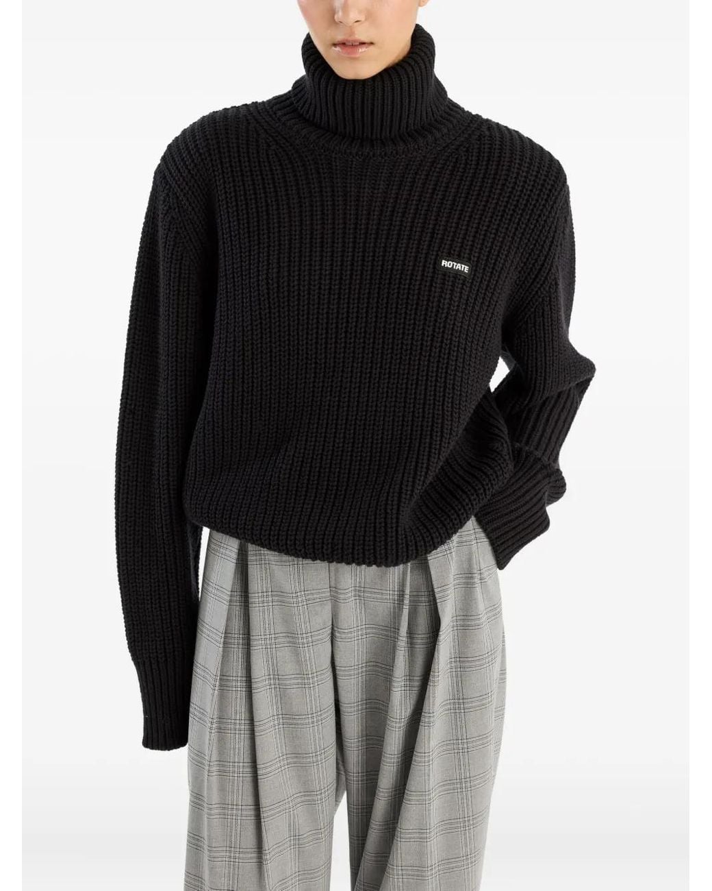 ROTATE BIRGER CHRISTENSEN Black Gerippter Rollkragenpullover