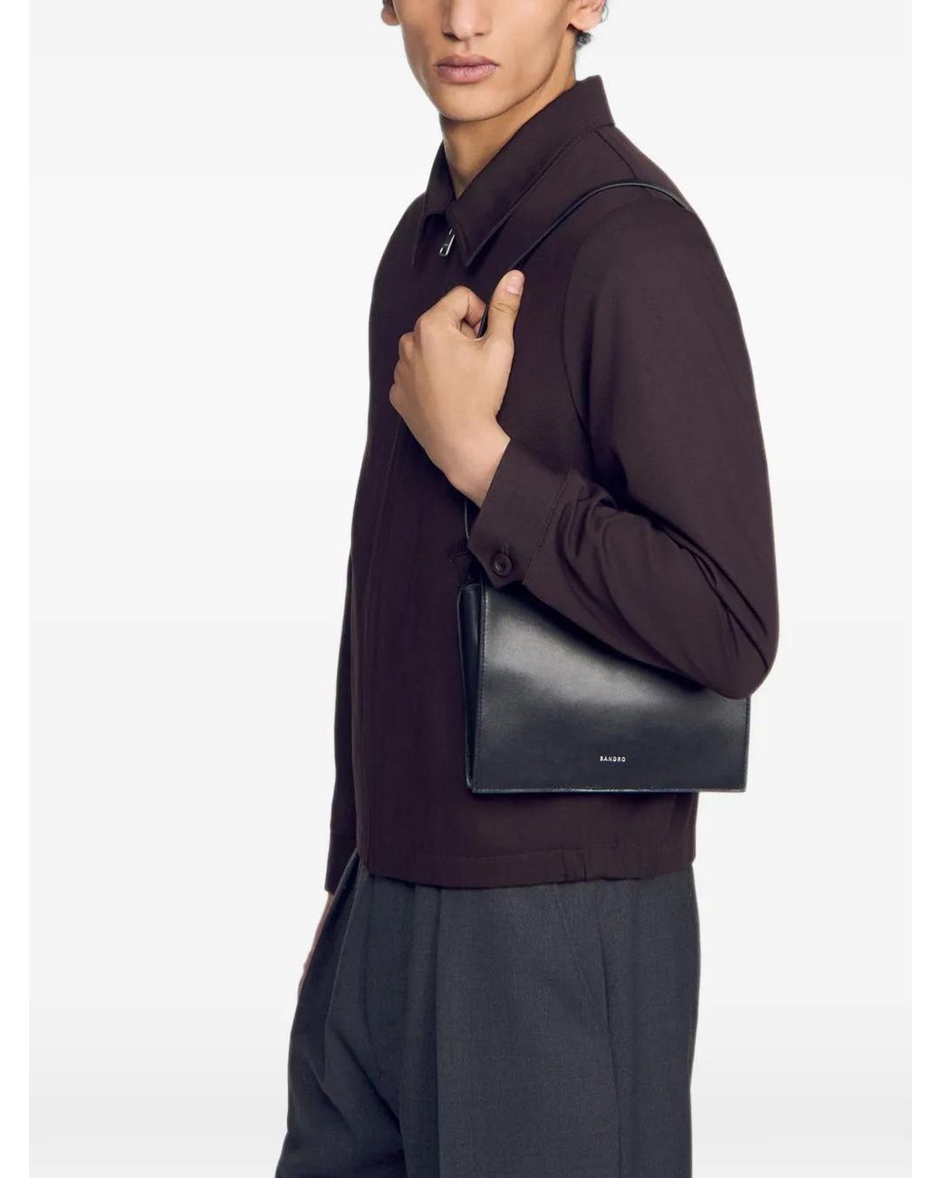 Sandro Black Small Leather Bag With Logo for men