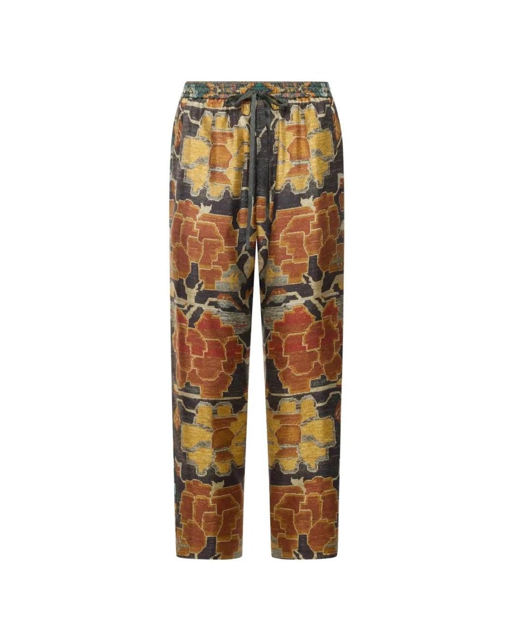 Pierre Louis Mascia Black Aloe Tapestry-Print Silk Trousers