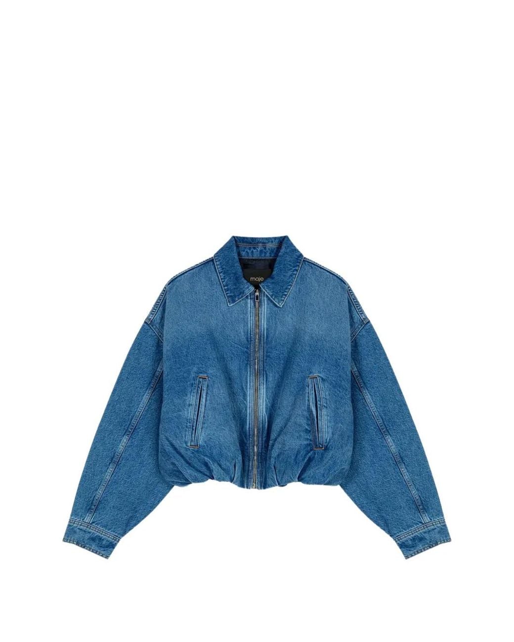 Maje Blue Denim Bomber Jacket
