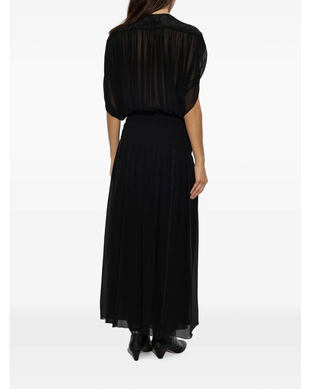 Isabel Marant Black Nesrine Smocked Silk Maxi Dress