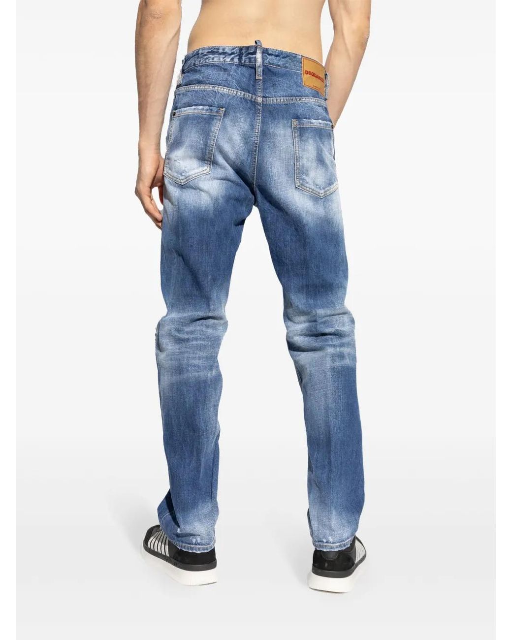 DSquared² Blue Ripped Straight-Leg Jeans for men