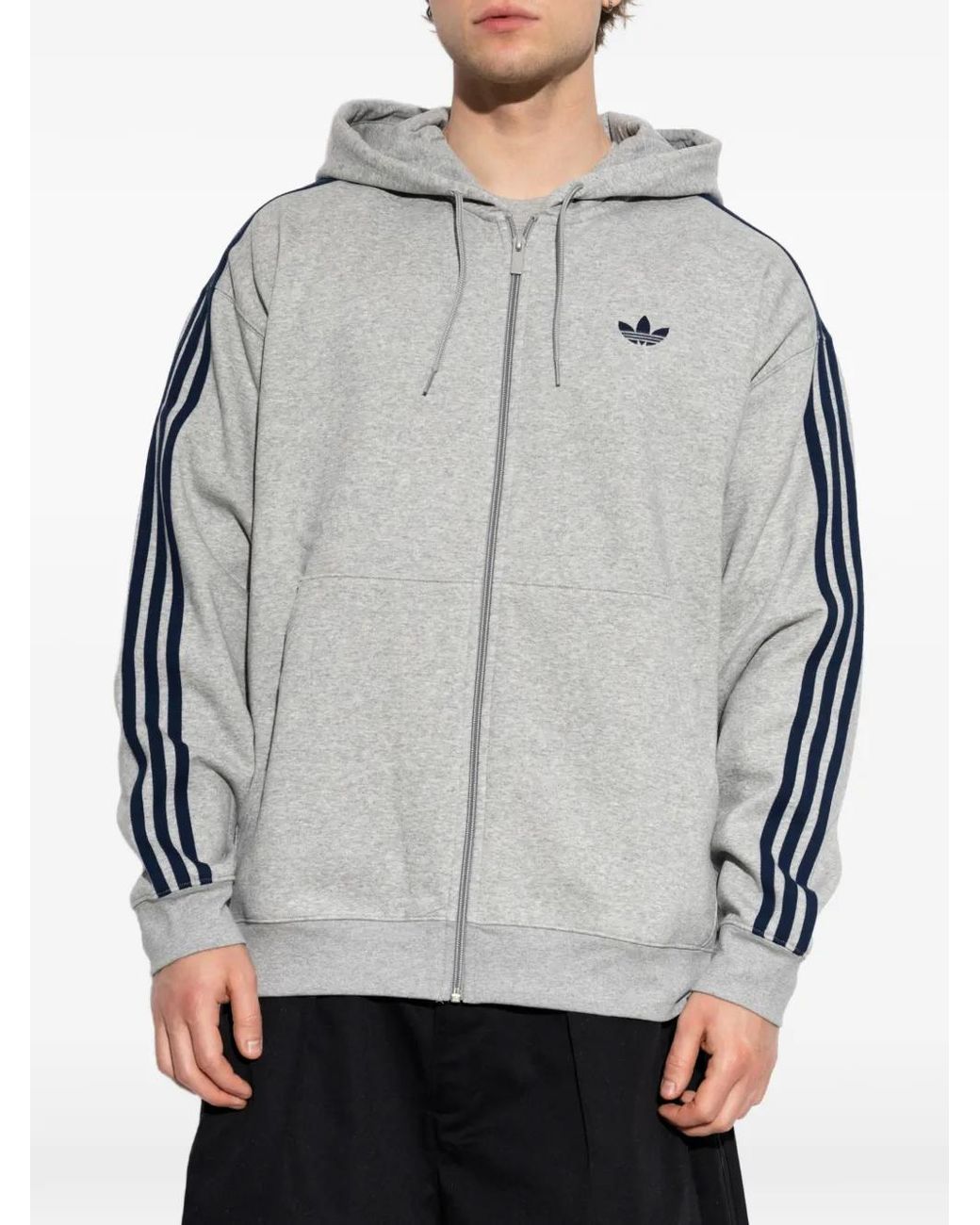 Adidas Gray 3-Stripes Zip-Up Hoodie for men
