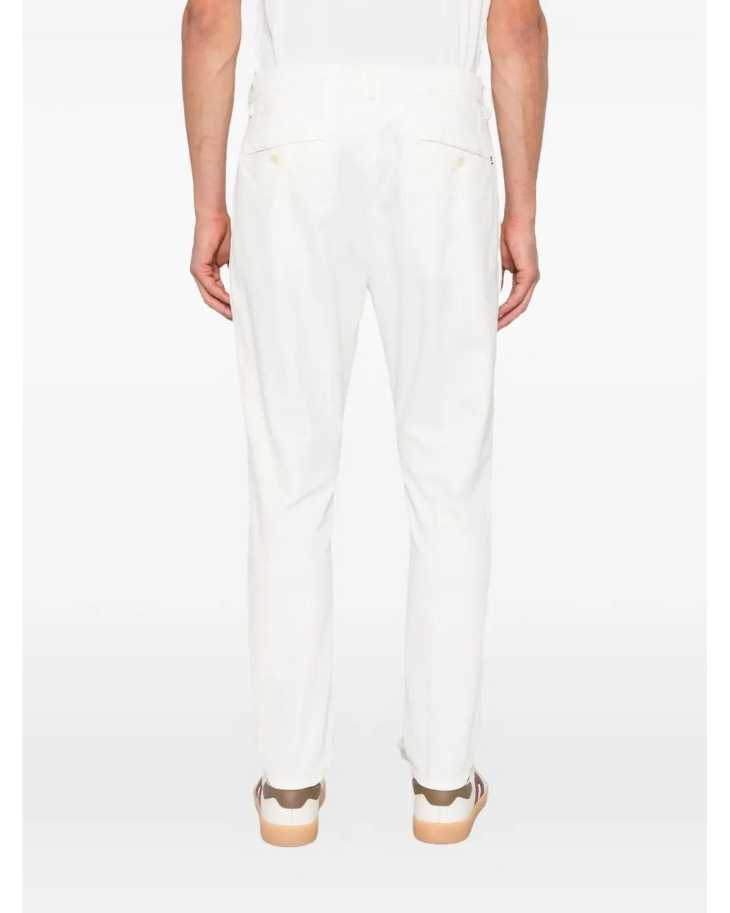 Dondup White Pleated Straight-Leg Trousers for men