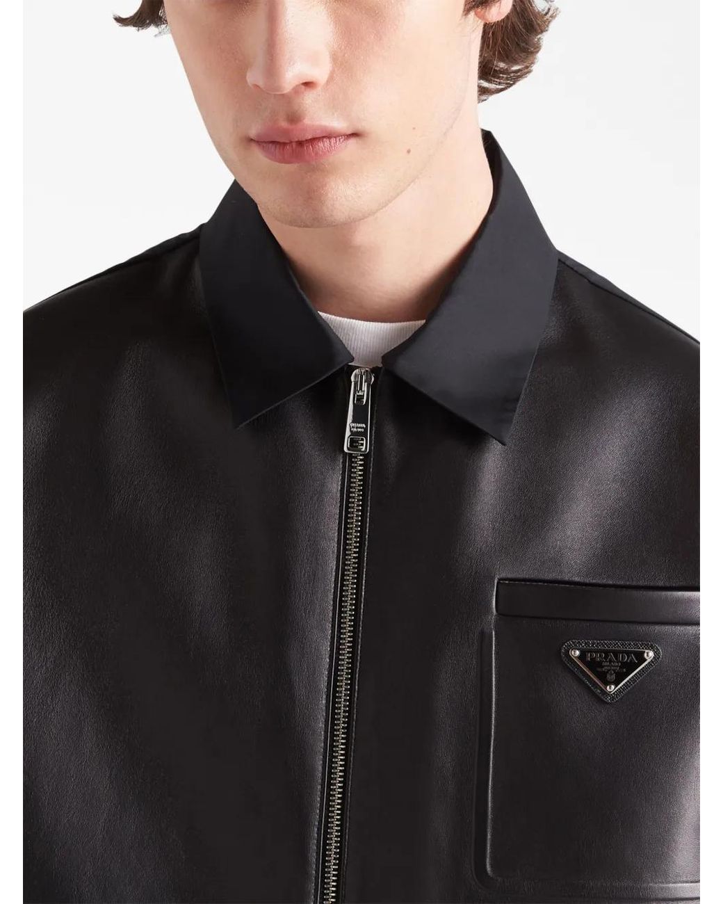 Prada Black Re-Nylon Leather Jacket for men