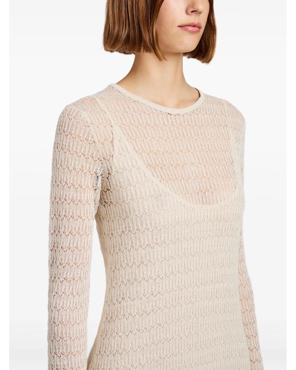 Proenza Schouler Natural Knitted Long-Sleeve Midi Dress