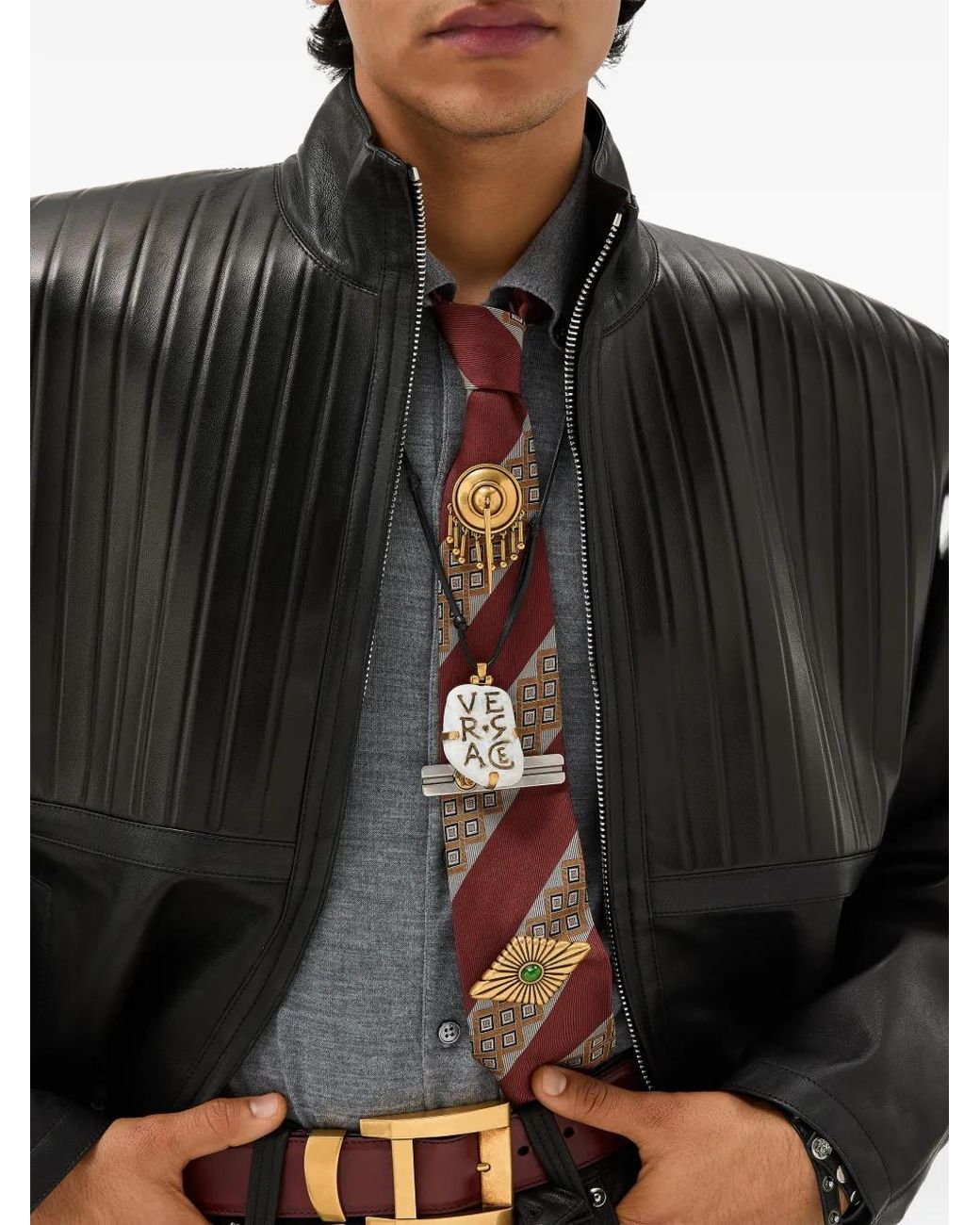 Versace Purple Printed Jacquard Silk Tie for men