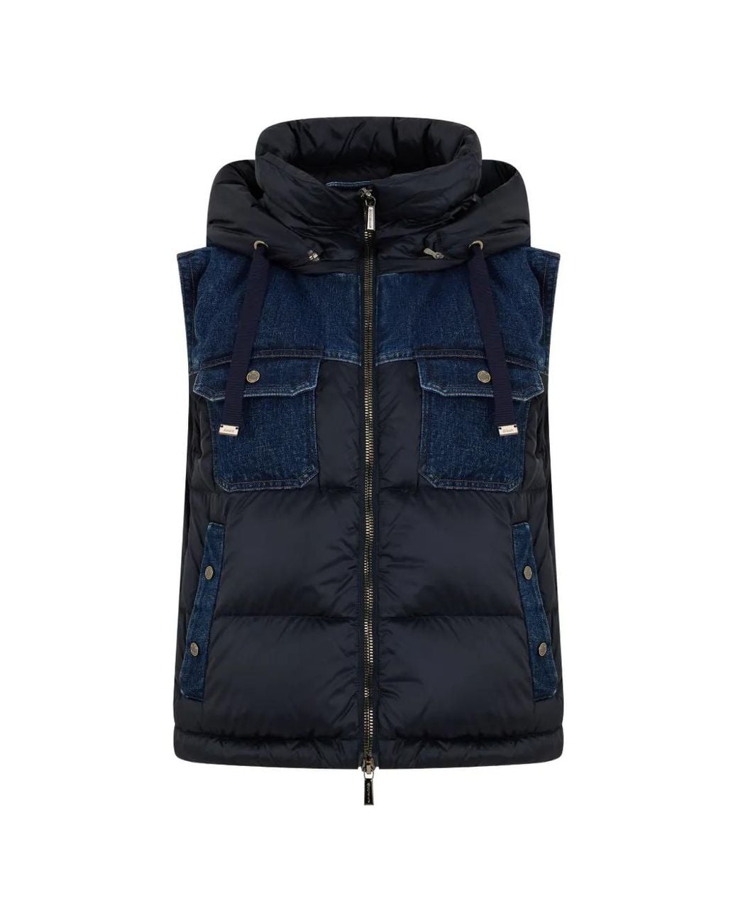 Moorer Blue Denim-Panelled Padded Gilet