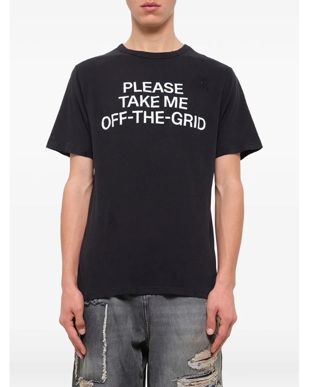 Waldi Black Off-Grid Slogan-Print T-Shirt for men