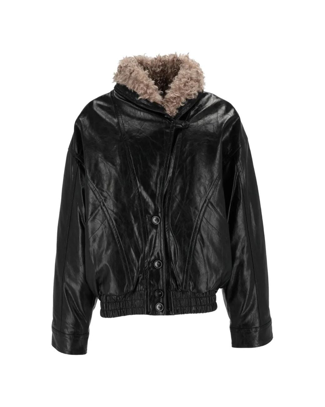 ELEH Black Shearling-Collar Panelled Oversized Jacket