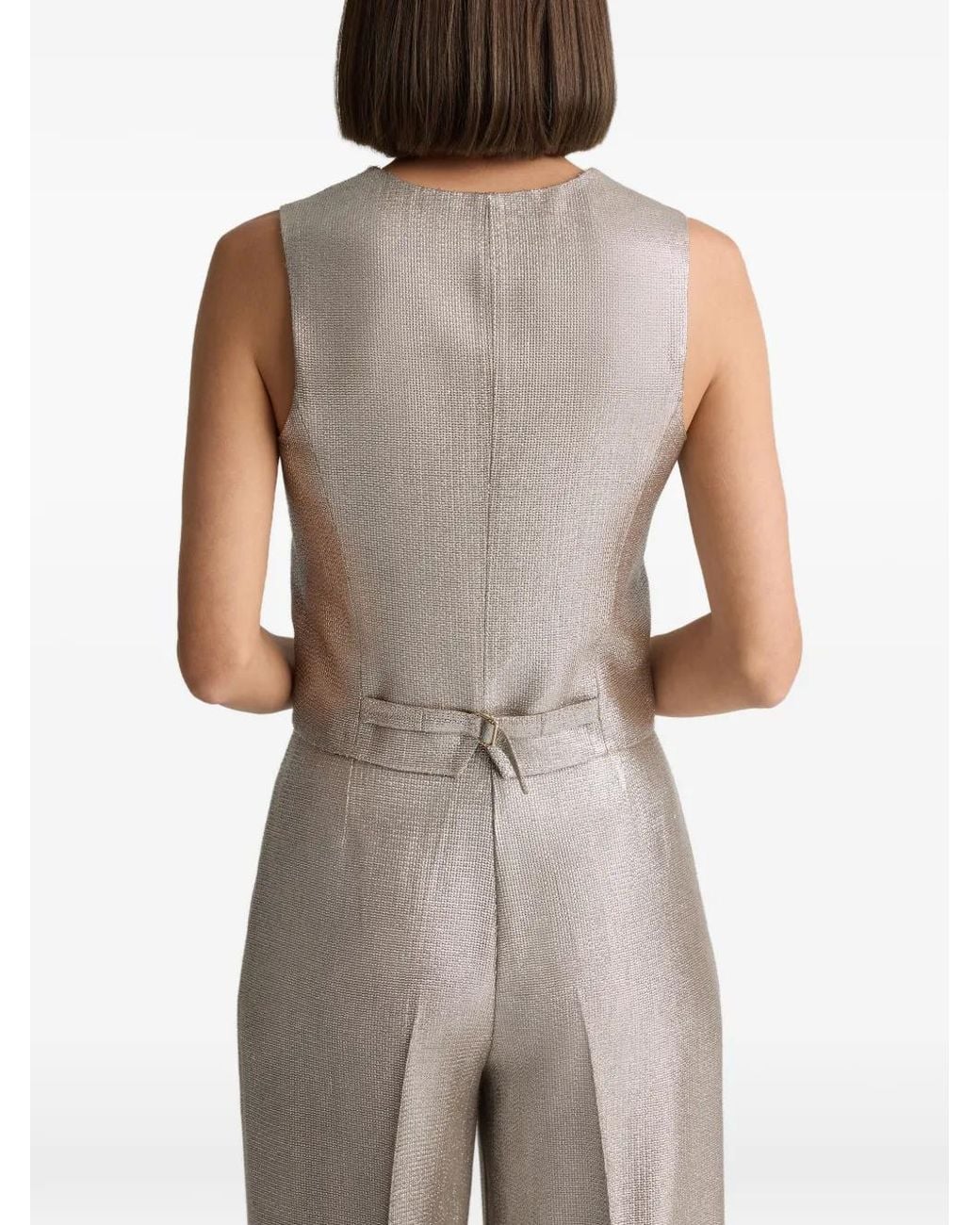 St. John Metallic V-Neck Button Vest