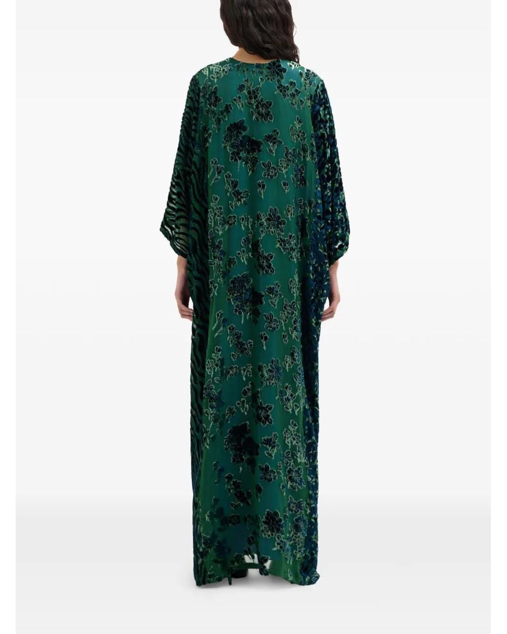 Pierre Louis Mascia Green Floral-Patterned Devoré Maxi Dress