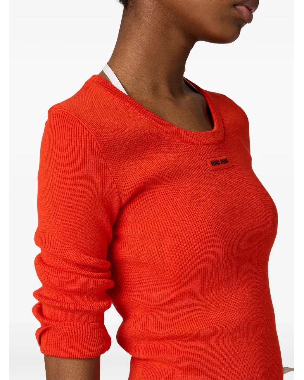 Miu Miu Red Cotton Crew-Neck Sweater