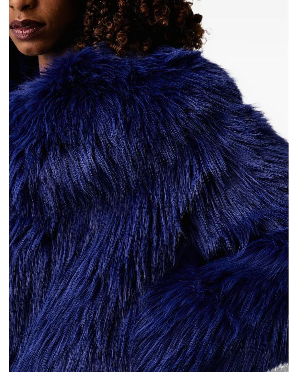 Patrizia Pepe Blue Faux-Fur Shawl-Collar Jacket