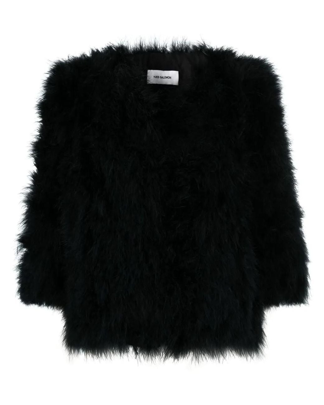 Yves Salomon Black 3/4 Sleeves Short Feather Jacket Clothing