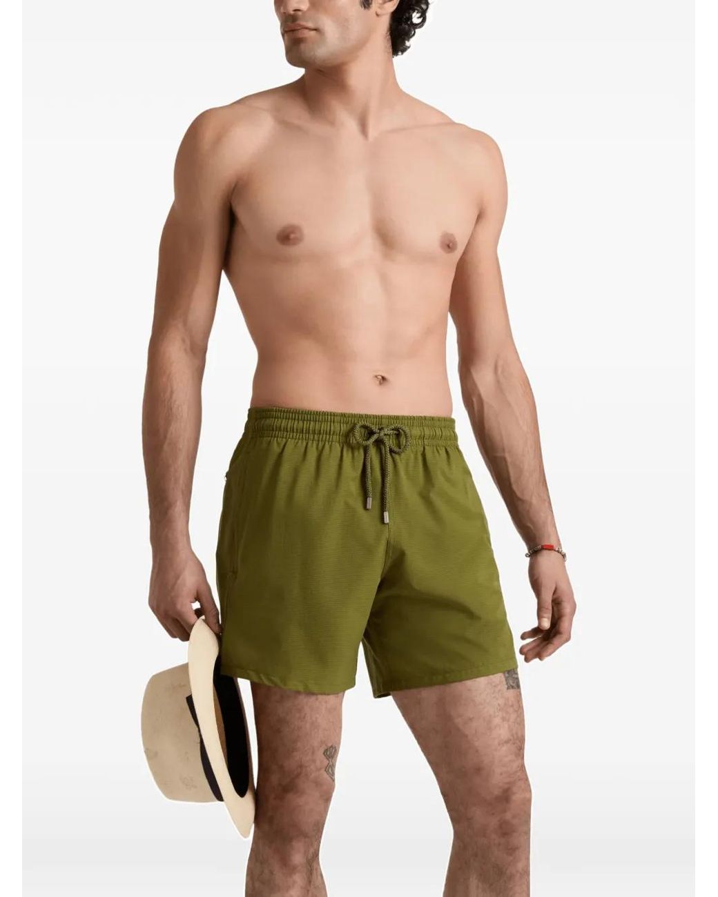 Vilebrequin Green Micro-Perforated Drawstring Swim Shorts for men