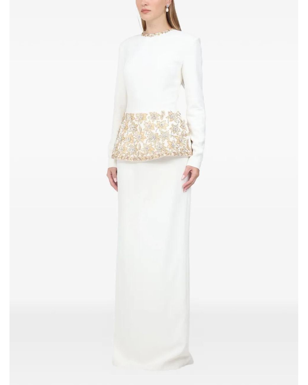 Dina Melwani White Crystal-Embellished Maxi Dress