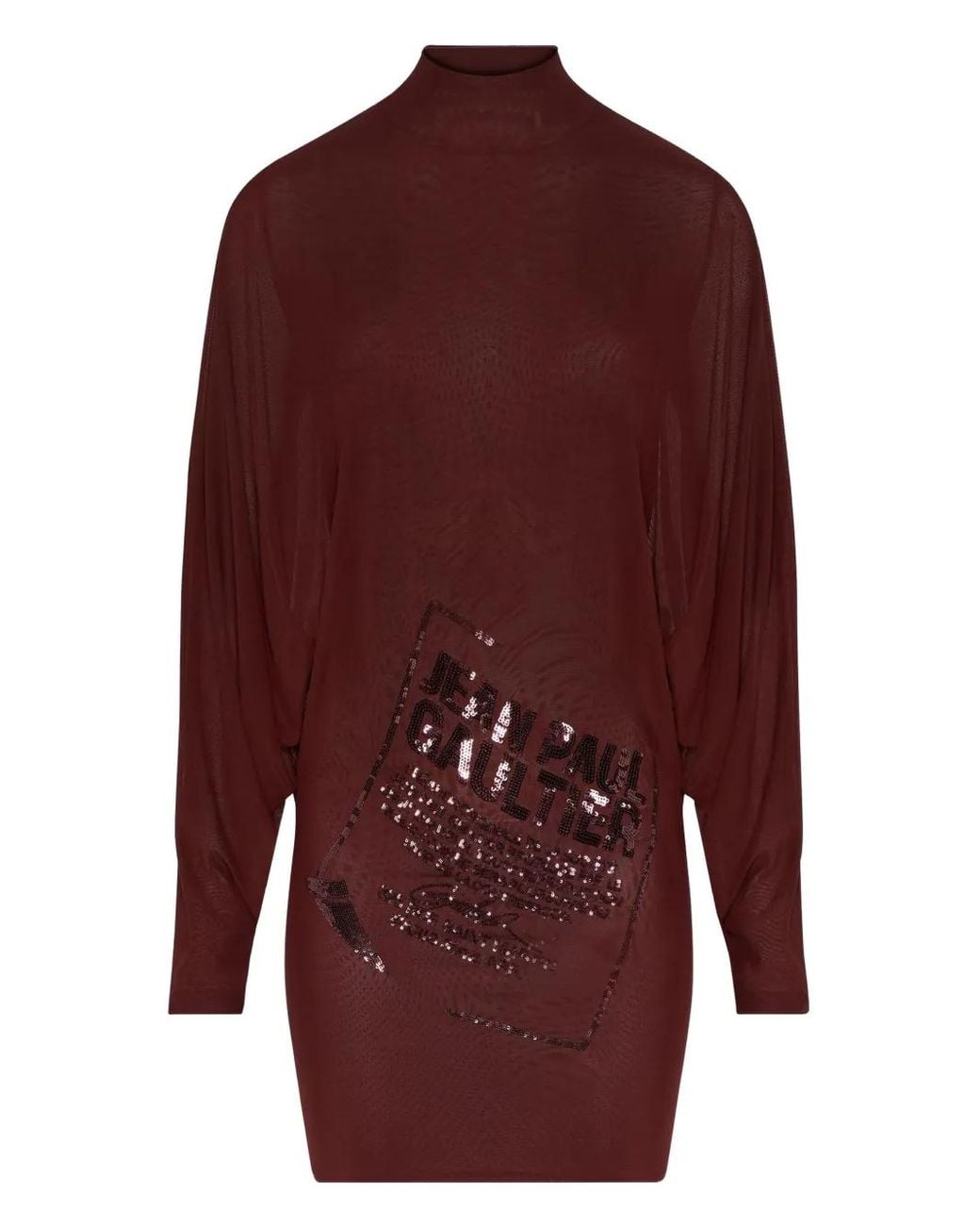 Jean Paul Gaultier Red Burgundy Sequin-Embellished High Neck Dress